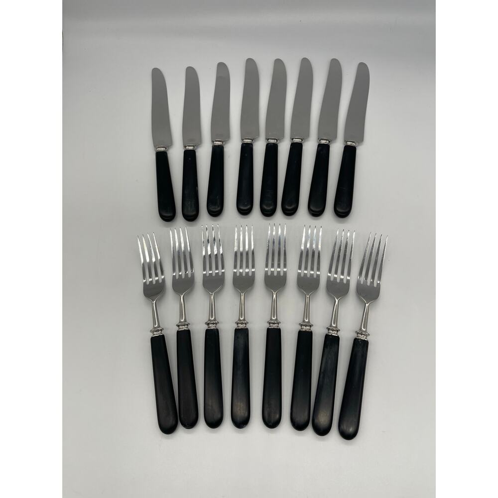 Vintage Universal Resistain Stainless Steel Black Handle Set of 8 Knives 8 Forks